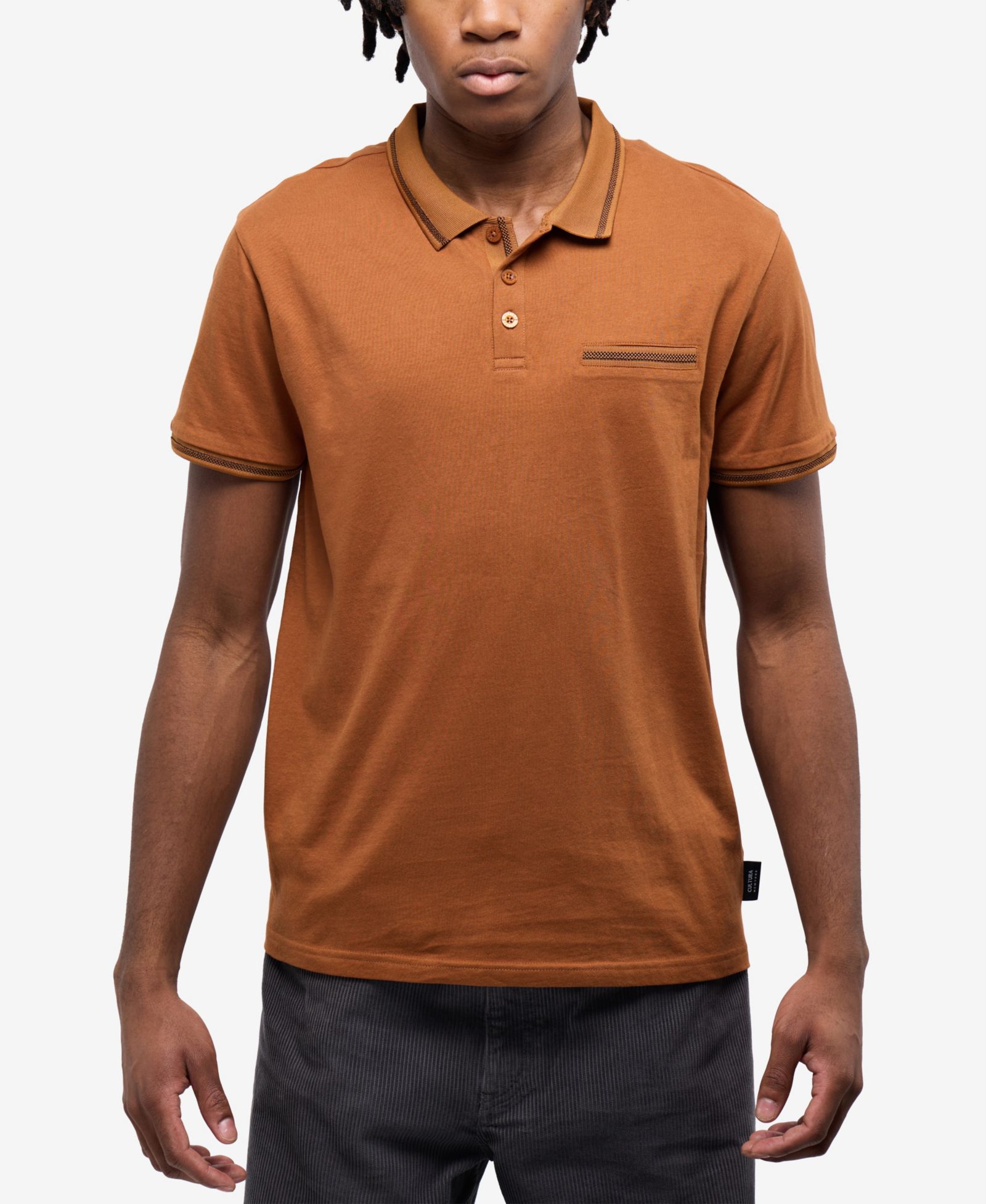 CULTURA Men's Short Sleeves Cotton Polo With Jaquard Rib And Chest Rib Pocket