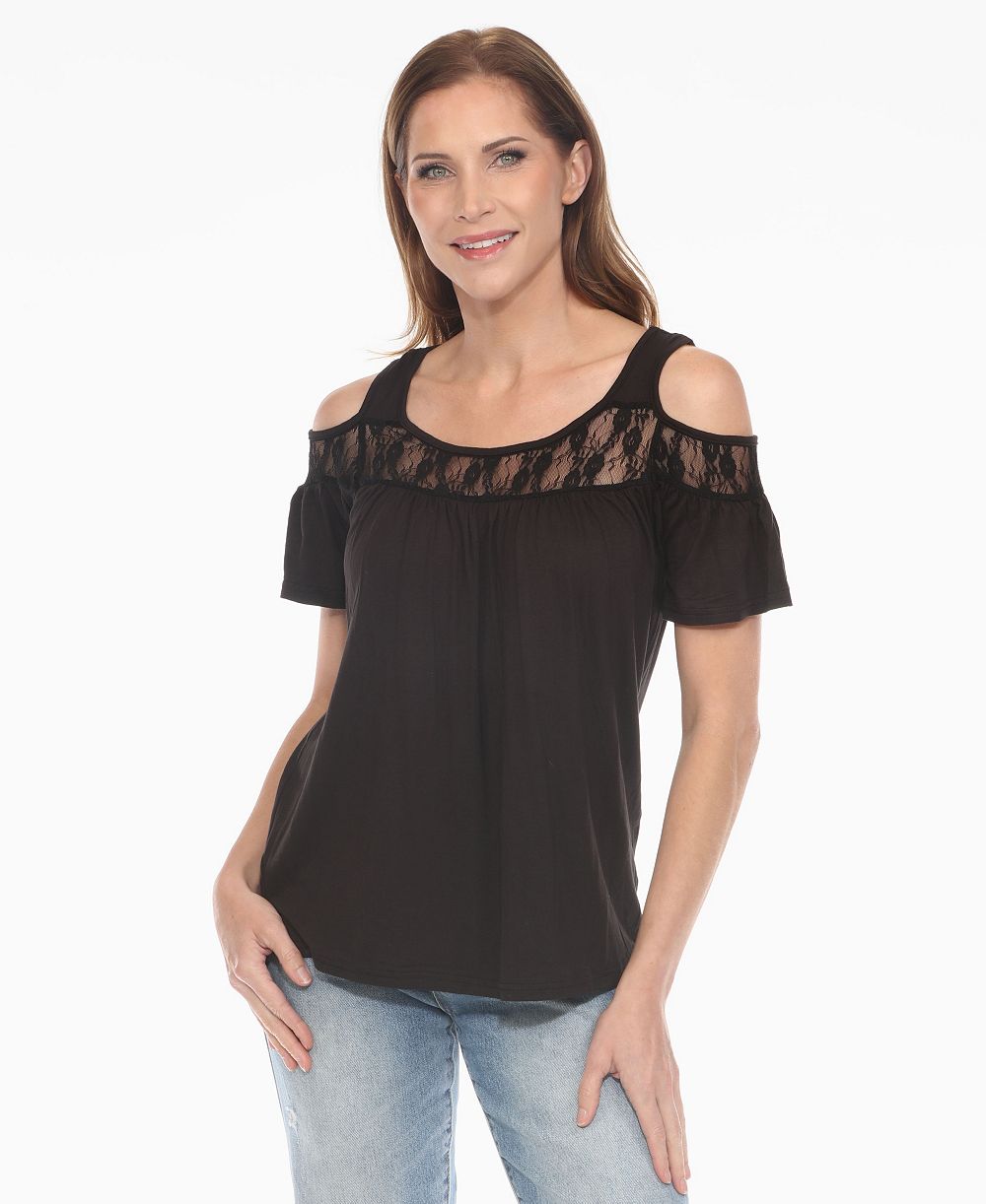 Женский трикотажный топ White Mark Cold Shoulder Lace Trim