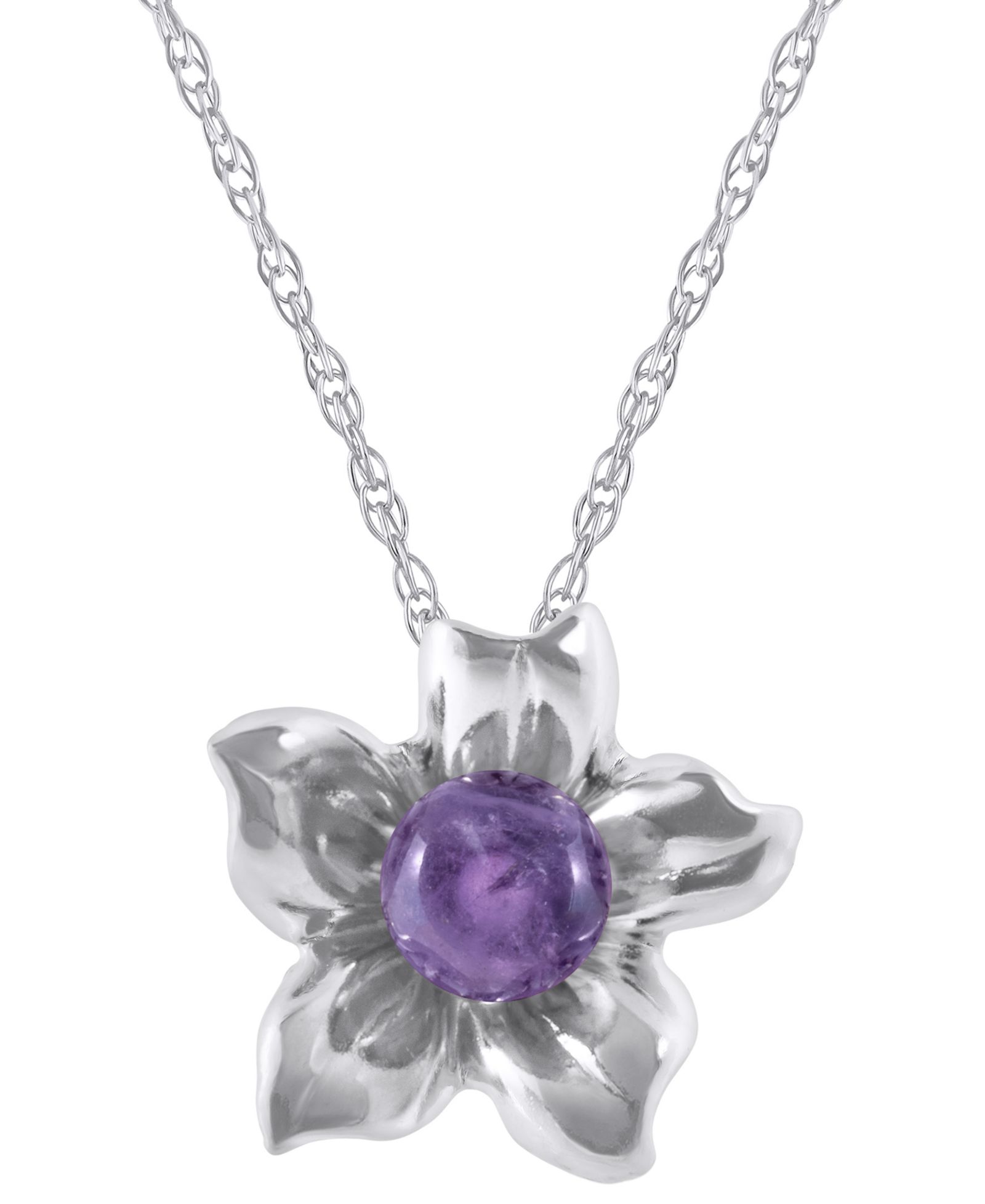 Macy's Cape Amethyst (5/8 ct. t.w.) Hibiscus Flower Pendant Necklace in 10k White Gold (Also Available in Multi-Stones)