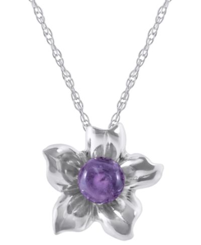 Macy's Cape Amethyst (5/8 ct. t.w.) Hibiscus Flower Pendant Necklace in 10k White Gold (Also Available in Multi-Stones)