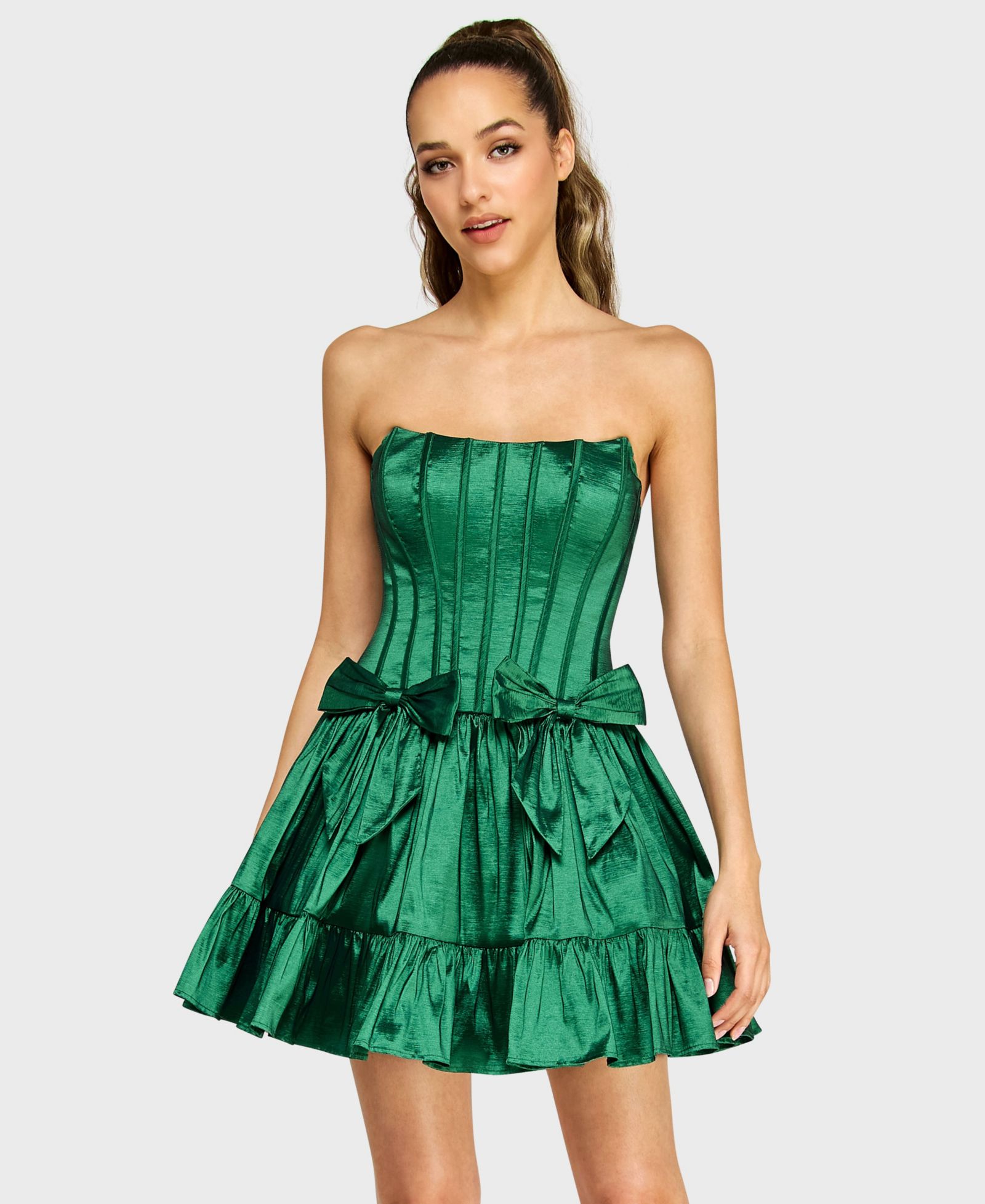 Мини-платье Alex & Sophia Juniors' Corseted Sleeveless Taffeta Fit & Flare Bow Detail