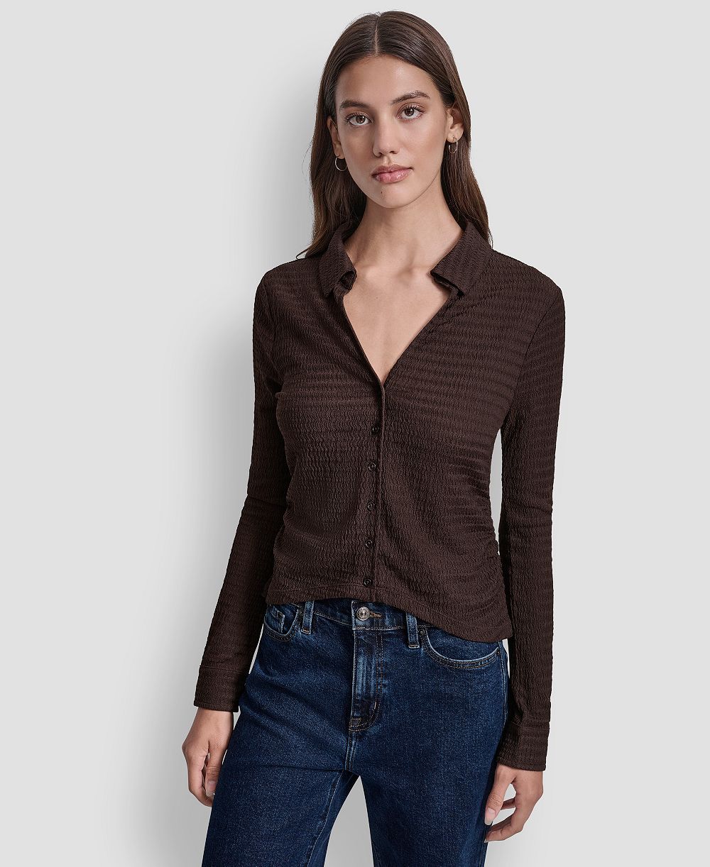 DKNY Jeans Women's Textured Collared Button-Front Top