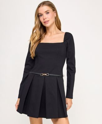 SENI & CADE Juniors' Long Sleeve Square Neck Dress
