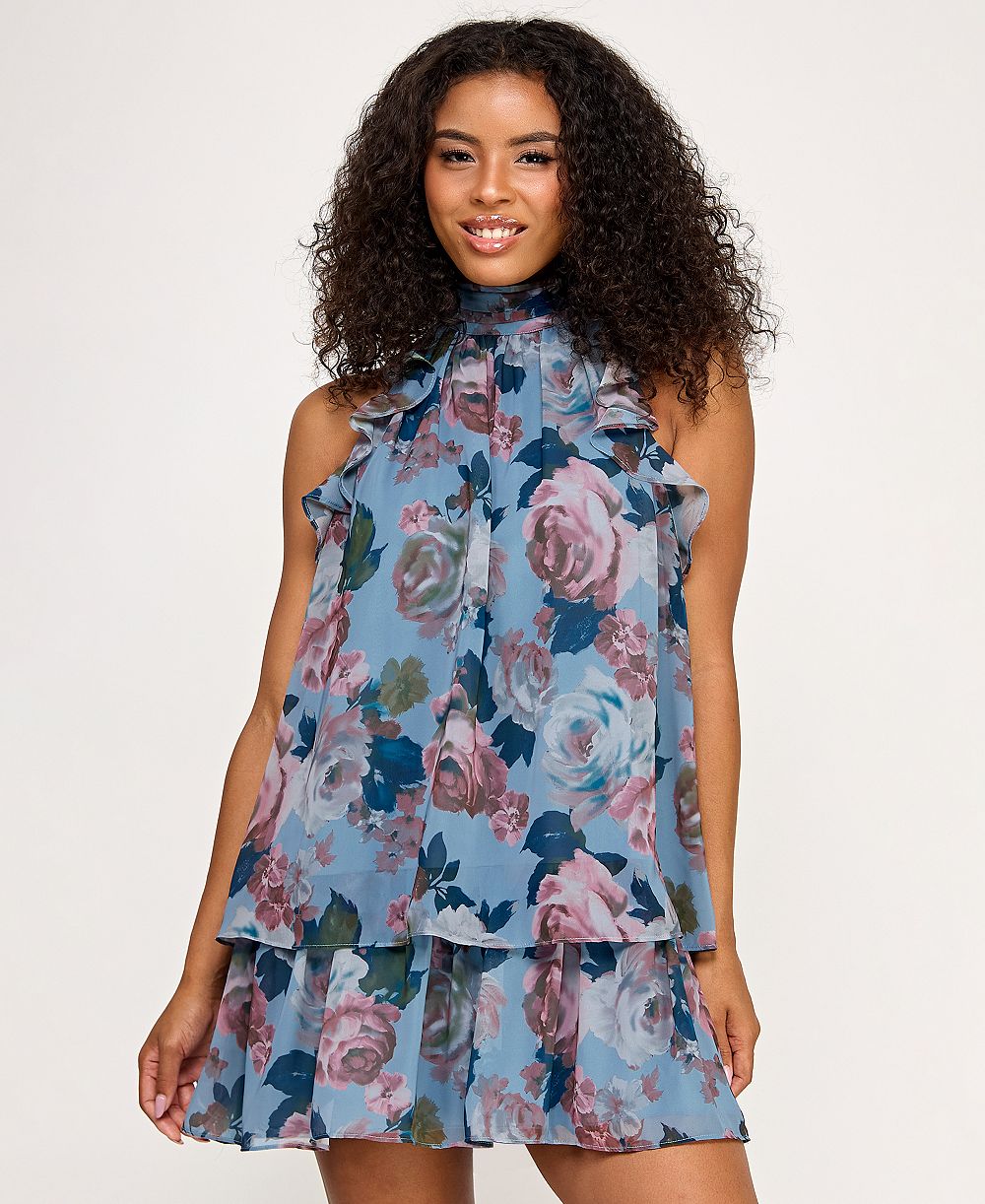SENI & CADE Juniors' Floral Chiffon Trapeze Dress