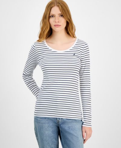 Женская хлопковая футболка Nautica Women's Cotton Striped Scoop-Neck