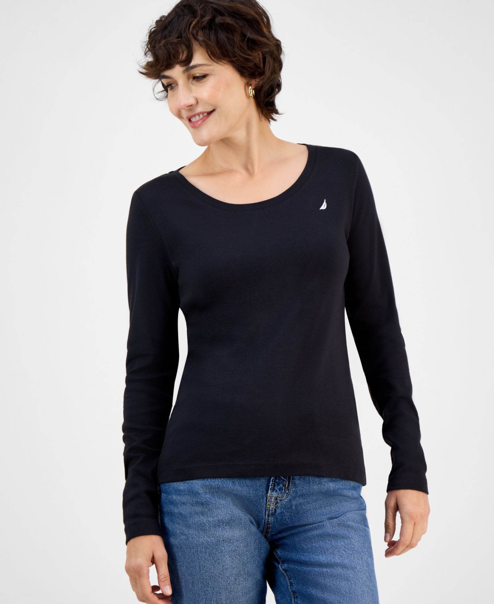 Nautica Women's Cotton Scoop-Neck Long-Sleeve T-shirt, Online Only
