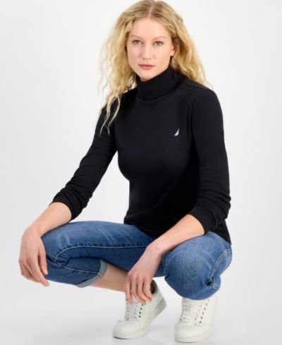 Nautica Women's Cotton Turtleneck Long-Sleeve T-Shirt