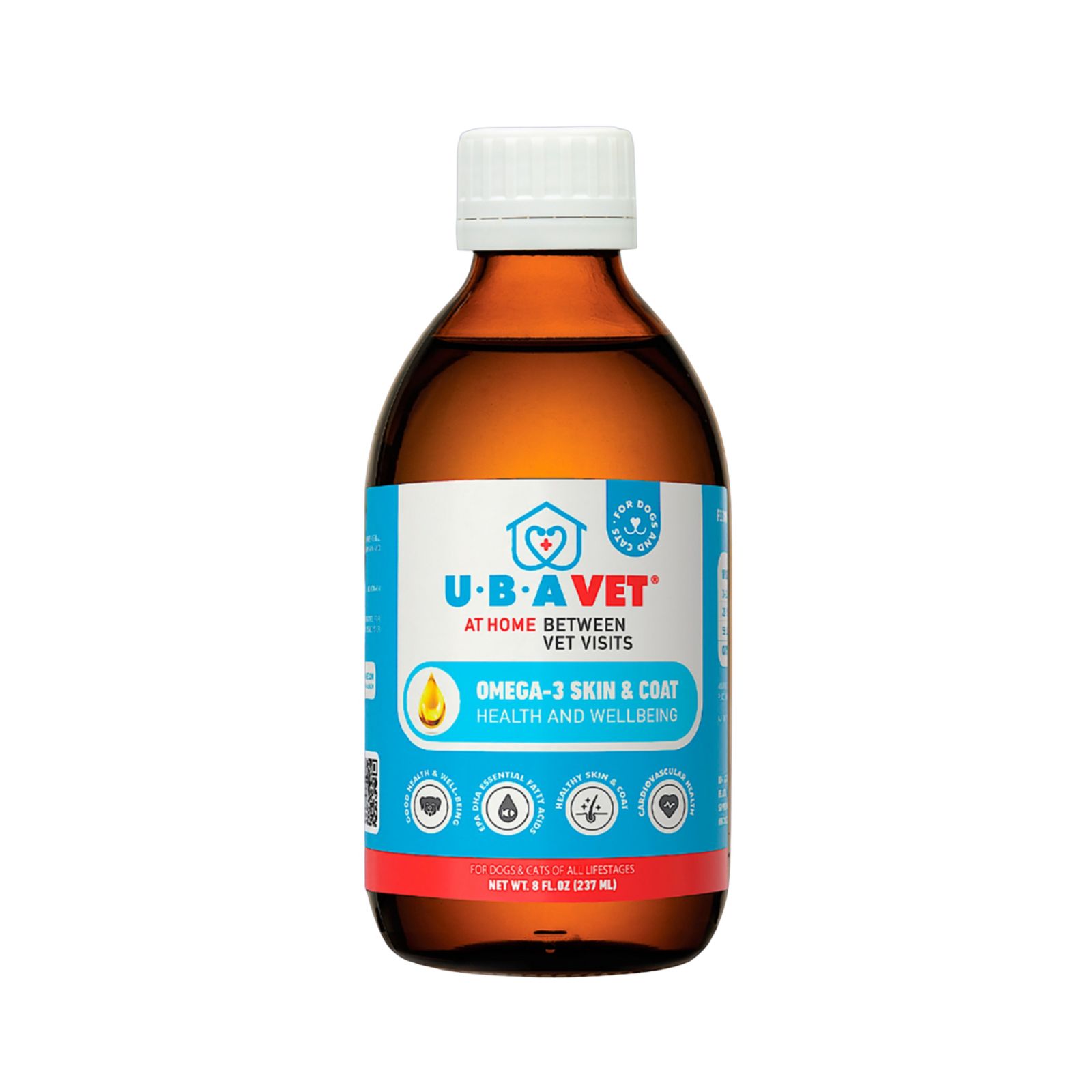 UBAVET Omega-3 для здоровья кожи и шерсти собак и кошек, 8 fl oz / 237 ml
