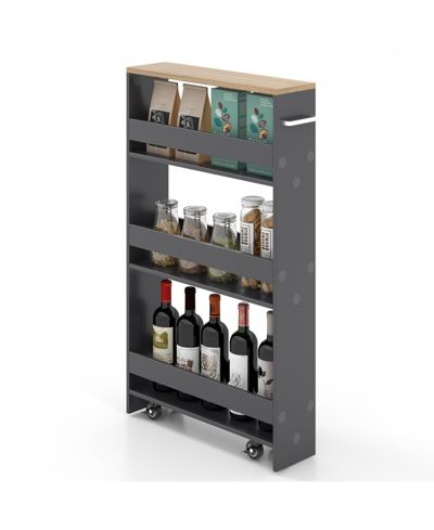 Volenca  19" Engineered wood 4 Tiers, Locking Wheels, Handle/Towel Rack, Slim Design Rolling Storage Cart