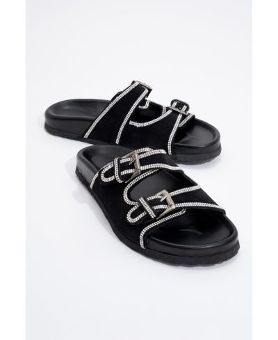 Forever & Always Shoes Women's Allen Rhinestone Leather Slide Sandal