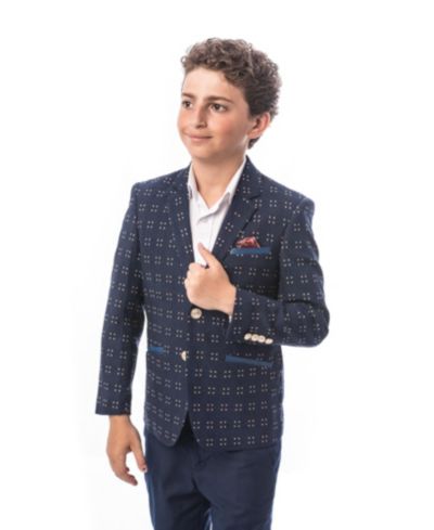 Приталенный текстурированный блейзер Elie Balleh Toddler Navy Slim Fit в горошек