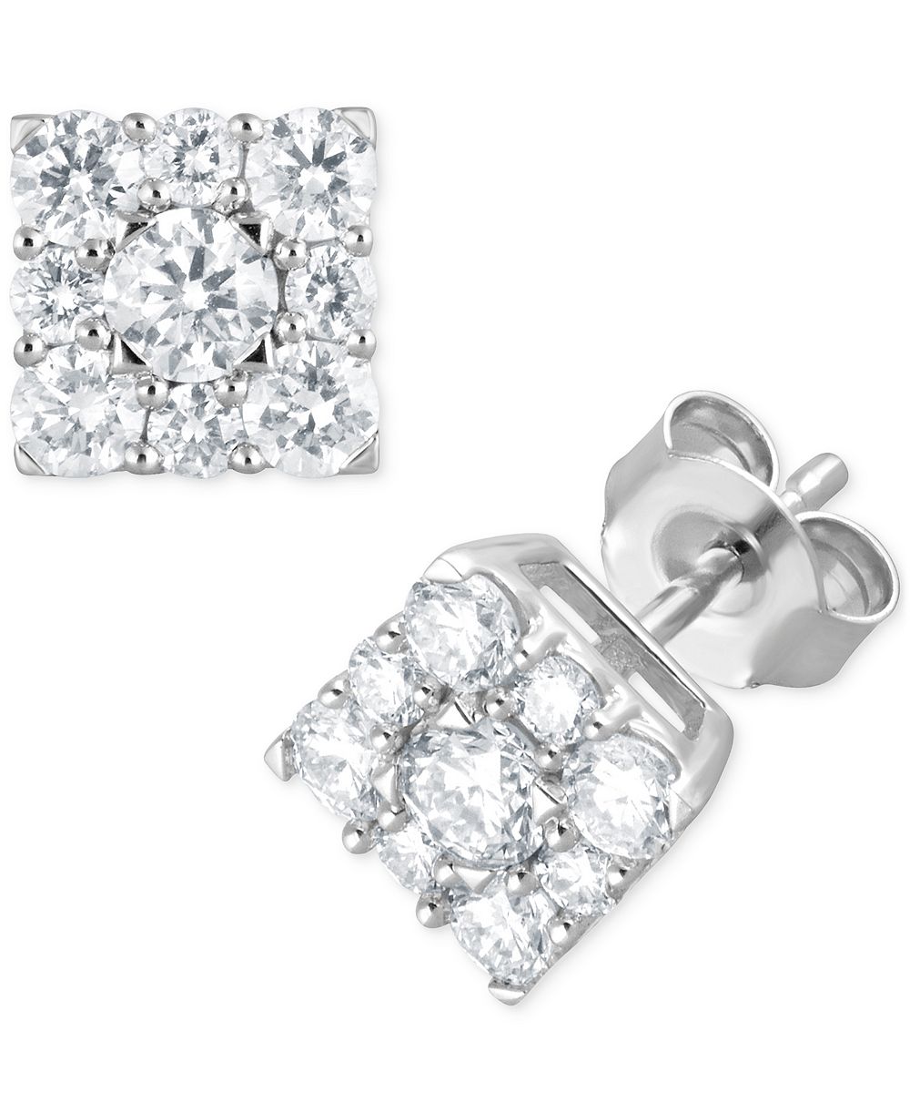 Серьги Forever Grown Diamonds Lab Grown Diamond Square Cluster Stud в Sterling Silver