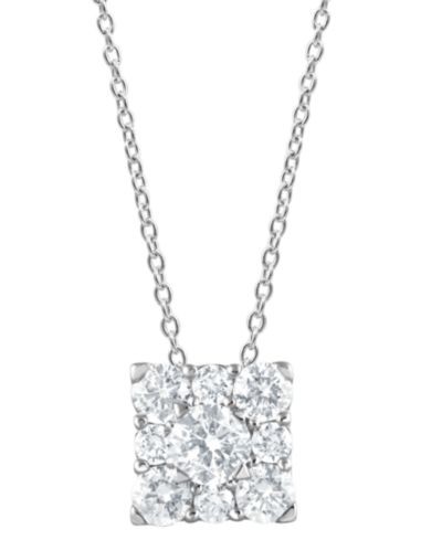 Forever Grown Diamonds Lab Grown Diamond Square Cluster Pendant Necklace (1 ct. t.w.) in Sterling Silver, 16" + 2" extender