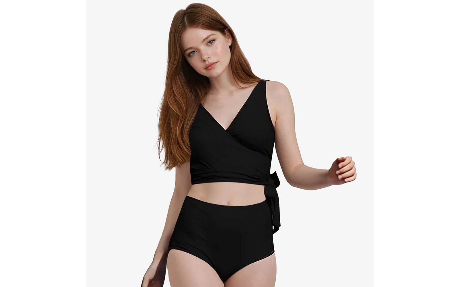 Calypsa Women's Emery 2-Piece Wrap Style Swim Set With Reversible Top and High-Waisted Bottom