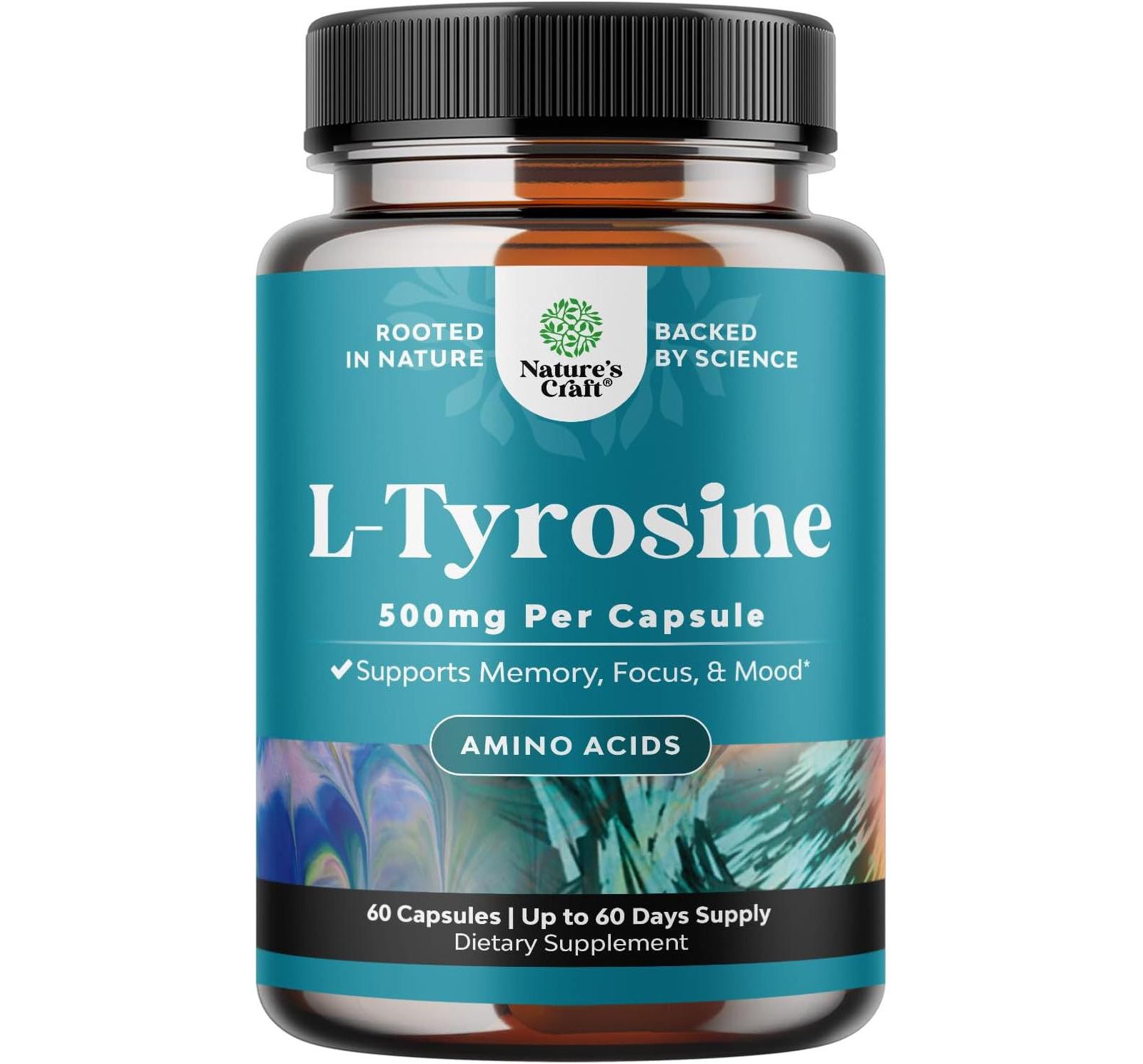 Капсулы L-Tyrosine, высокоэффективная добавка L-Tyrosine для энергии, настроения, концентрации внимания и когнитивных функций, 60 шт
