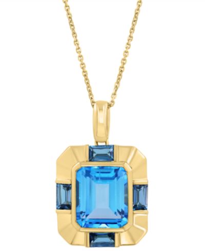 EFFY® Blue Topaz (7-5/8 ct. t.w.) & London Blue Topaz (1-3/8 ct. t.w.) 18" Pendant Necklace in 14k Gold-Plated Silver