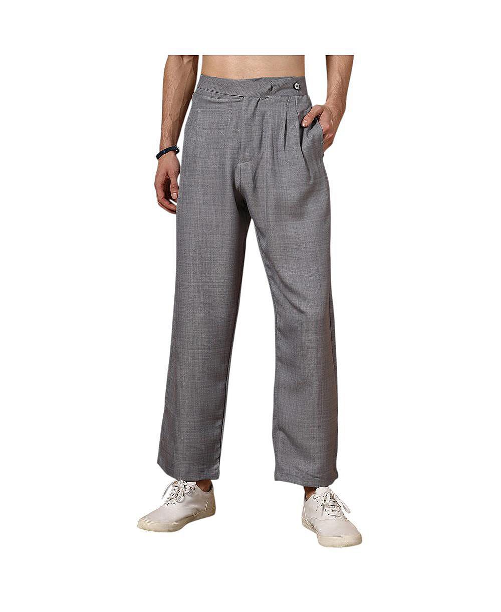 Cahoot Men's Moon Grey Pleated Relaxed Trousers