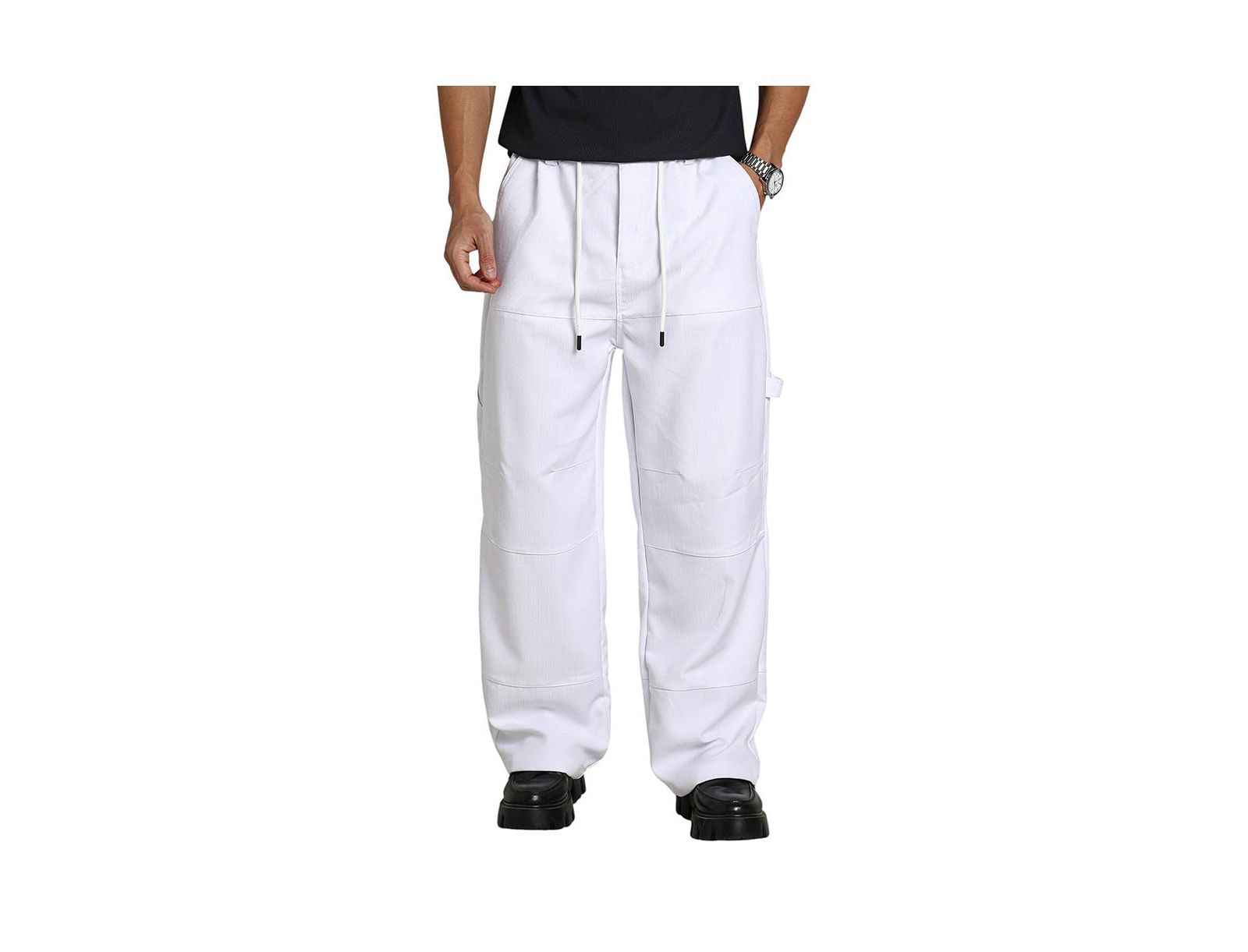 Cahoot Men's Chalk White Relaxed-Panel Cargo Trousers