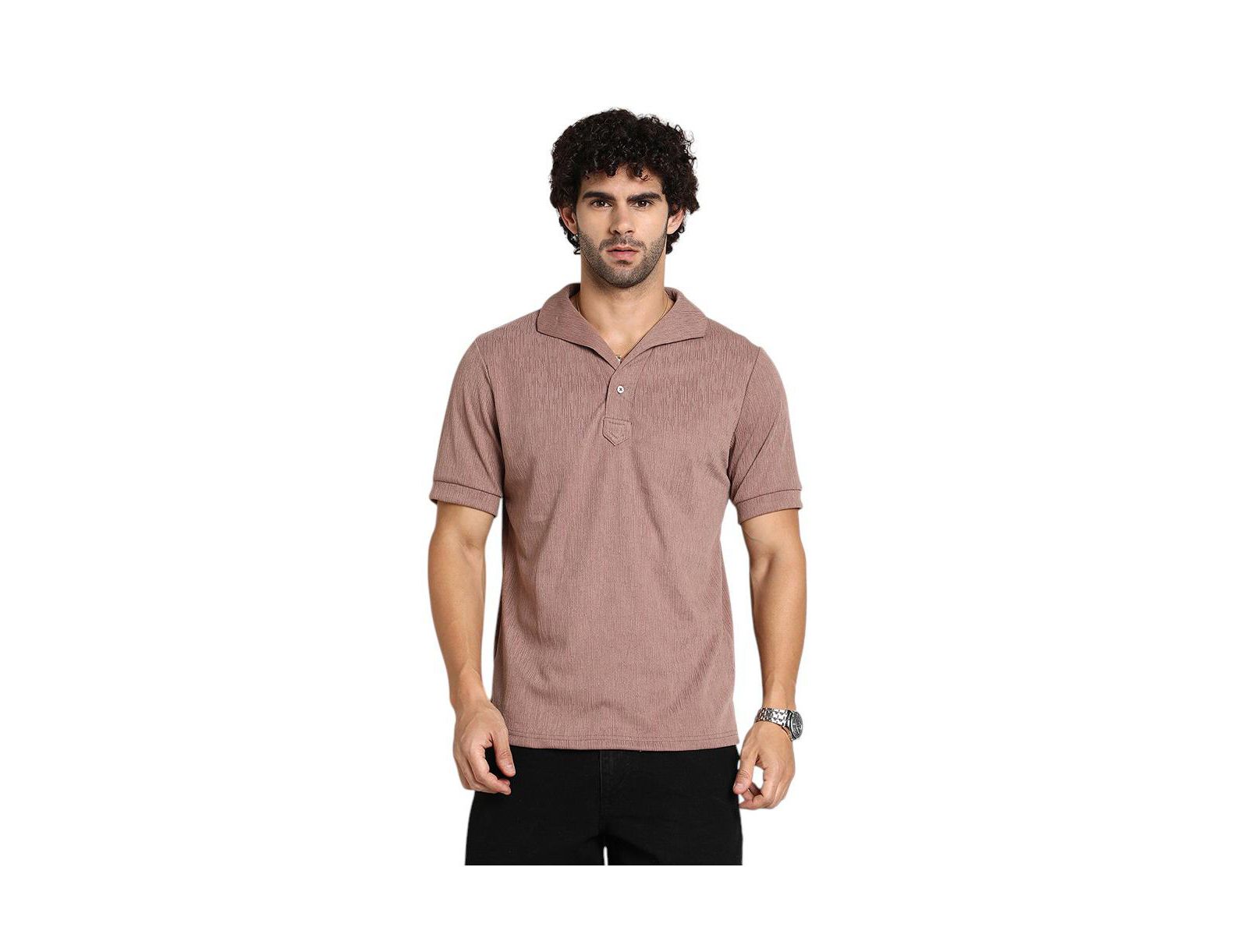 Cahoot Men's Pastel Brown Tactitle Spread-Polo T-Shirt