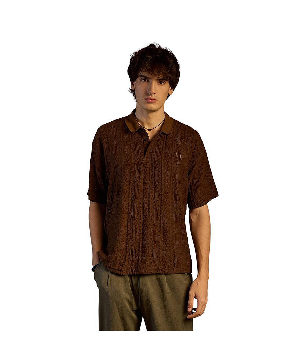 Cahoot Men's Chocolate Brown Argyle Oversized T-Shirt
