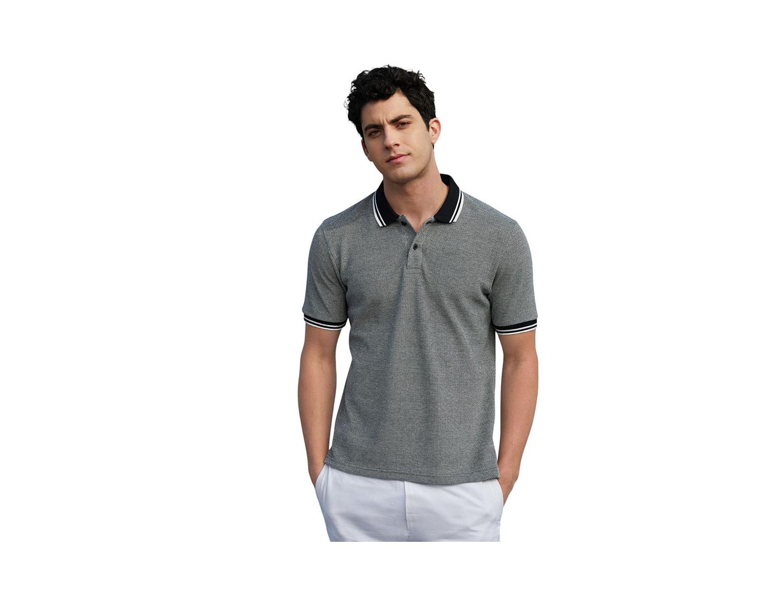 Campus Sutra Men's Onyx Black Duo-Hue Knit Polo T-Shirt