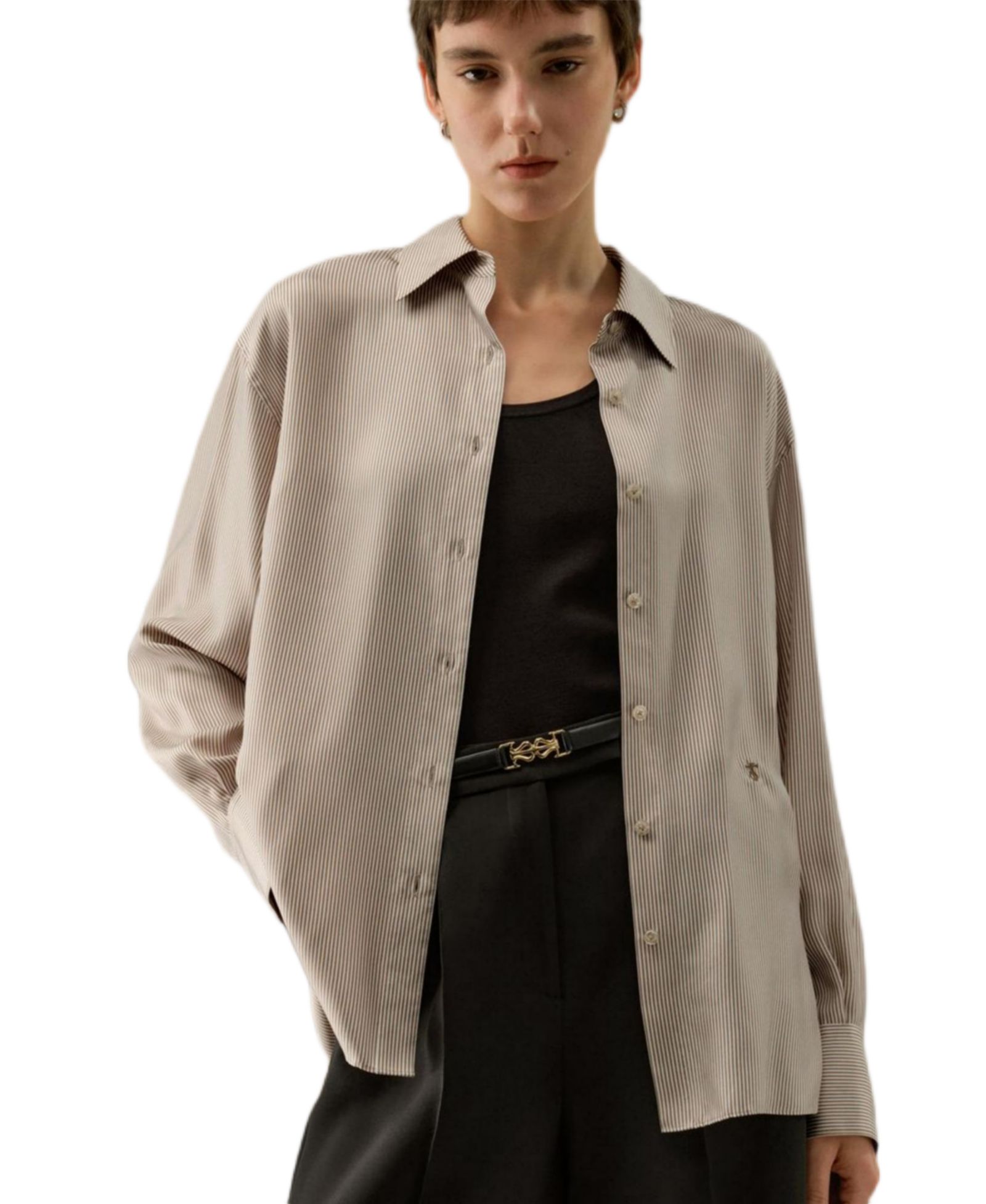 LILYSILK Women's Pinstriped Oversized Silk Shirt