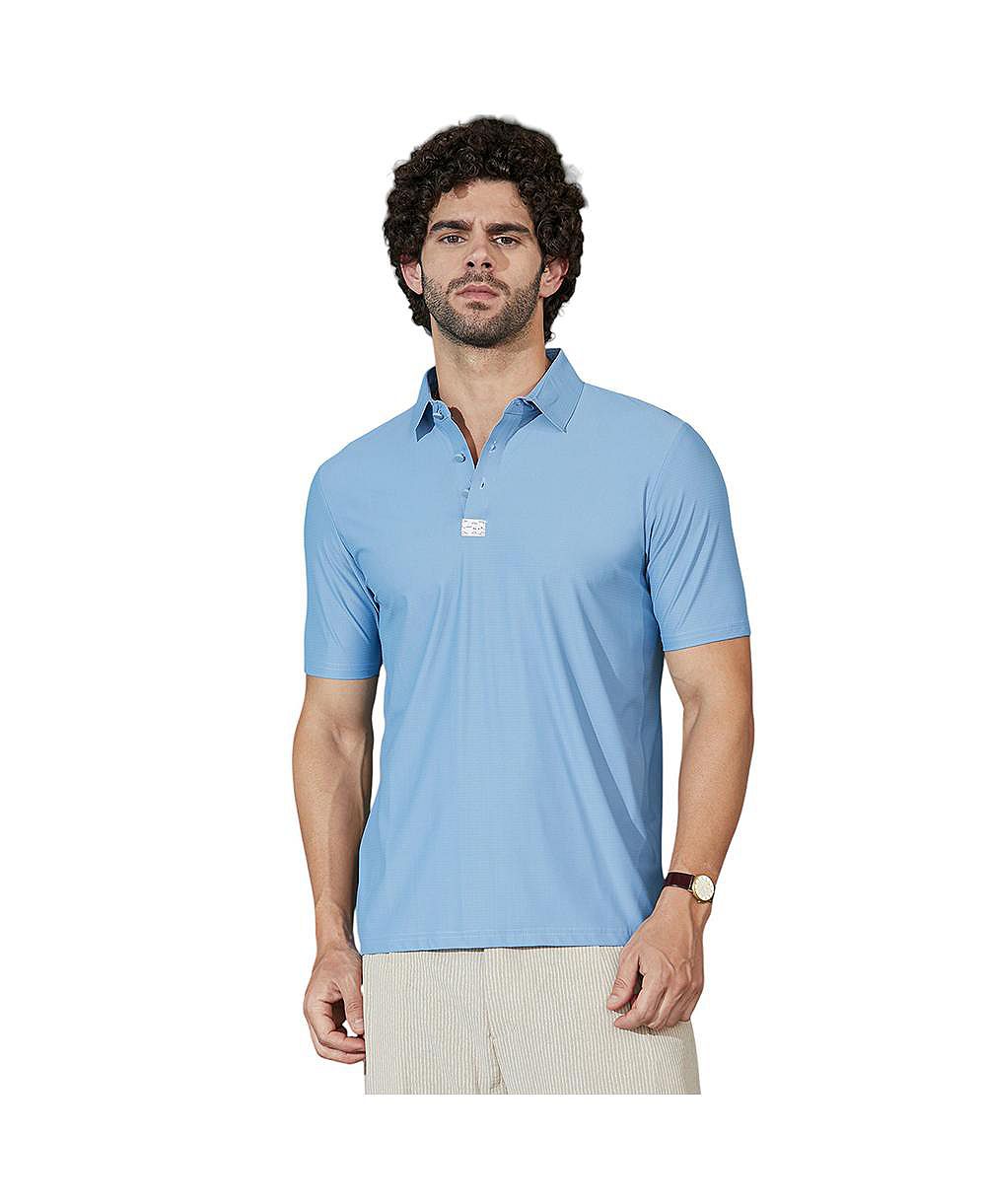 Мужская поло Campus Sutra Seamless Waffle Powder Blue
