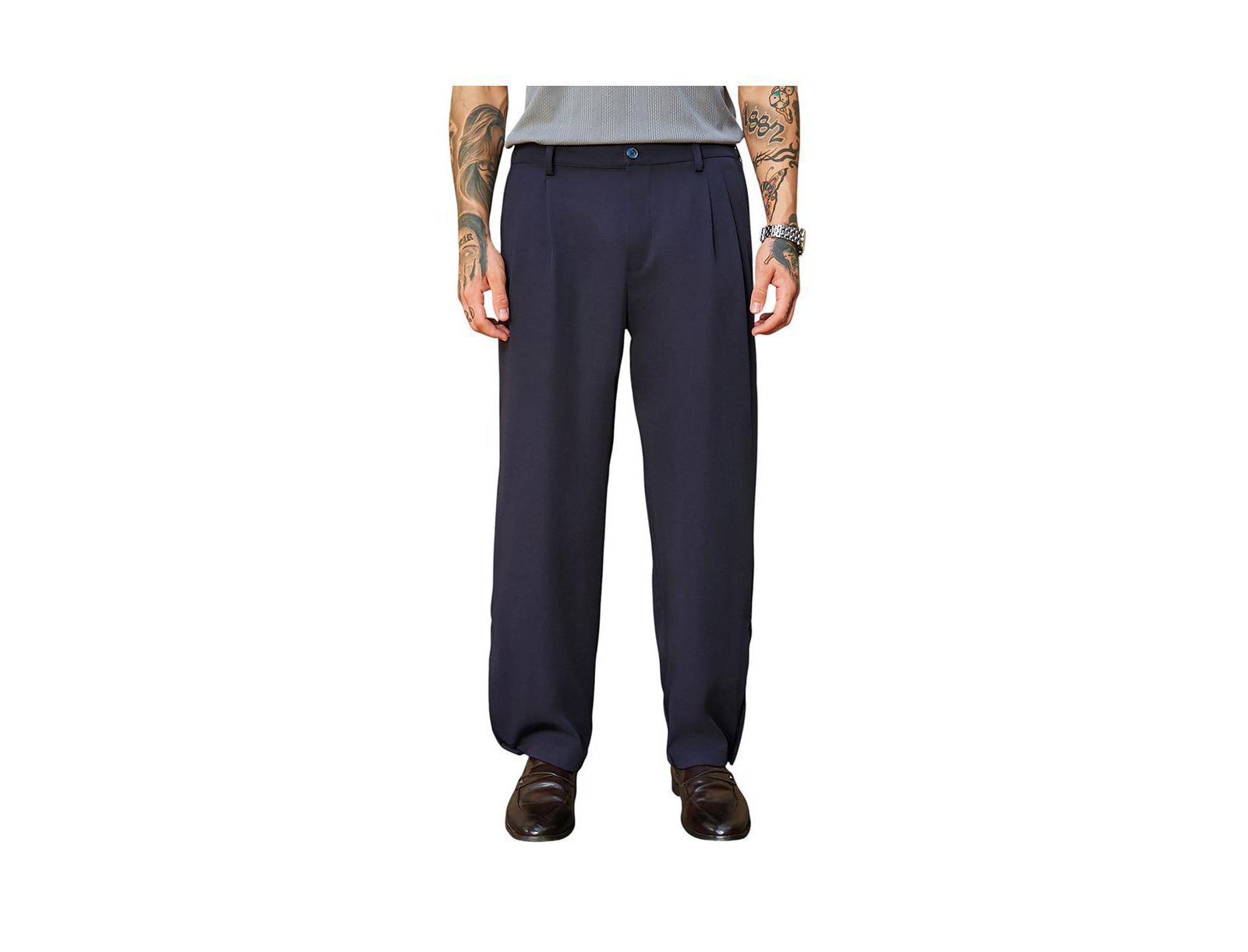 Мужские брюки Campus Sutra Midnight Black Straight-Cuffed Pleated