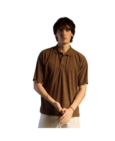 Cahoot Men's Chocolate Brown Ribbed Oversized Polo T-Shirt