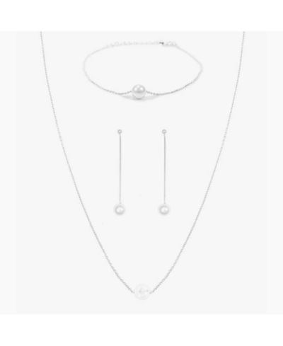 Sterling Silver 18k Gold Plated Abby Pearl Necklace, Bracelet & Dangled Drop Earring Set