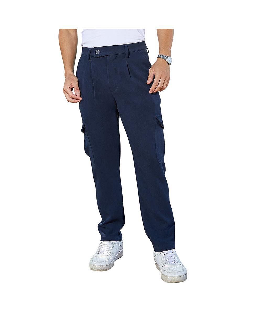 Campus Sutra Men's Indigo Blue Utility Pleated Trousers