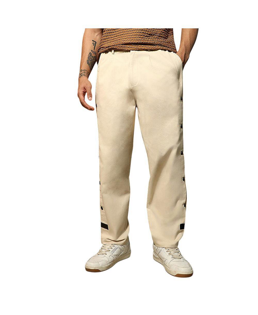 Мужские брюки Campus Sutra Off-White Side-Snap Straight