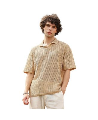 Мужская футболка Campus Sutra Buff Beige Lozenge Oversized Polo