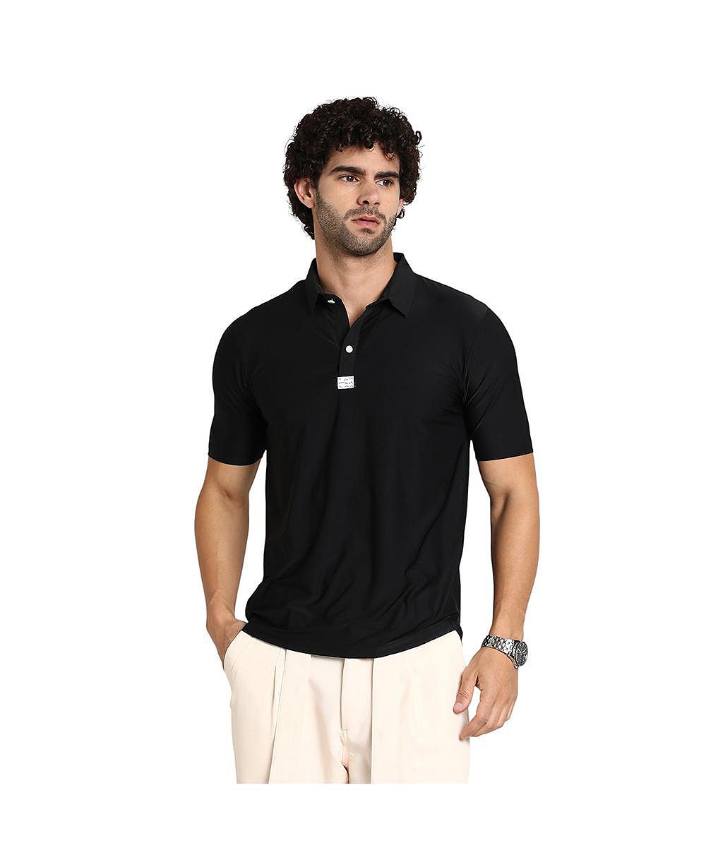 Cahoot Men's Obsidian Black Seamless Solid Polo T-Shirt