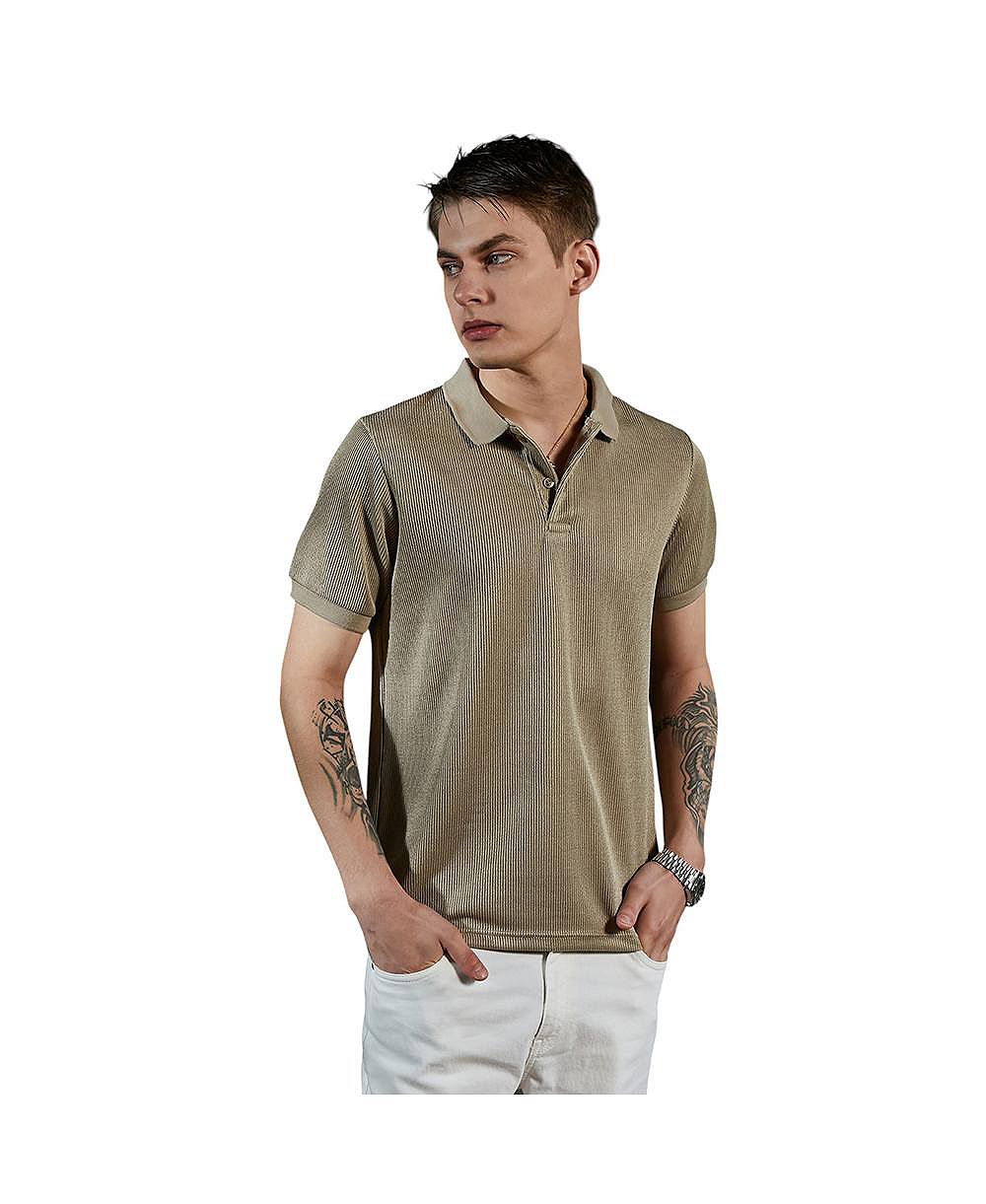 Мужская рубашка поло Campus Sutra с ребристой текстурой, цвет Camel Beige