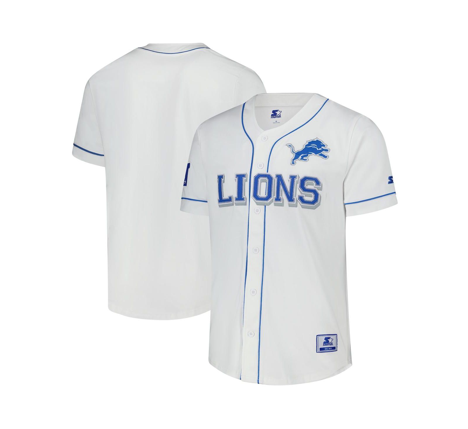 Мужская бейсбольная джерси Starter White Detroit Lions Relay Full-Button