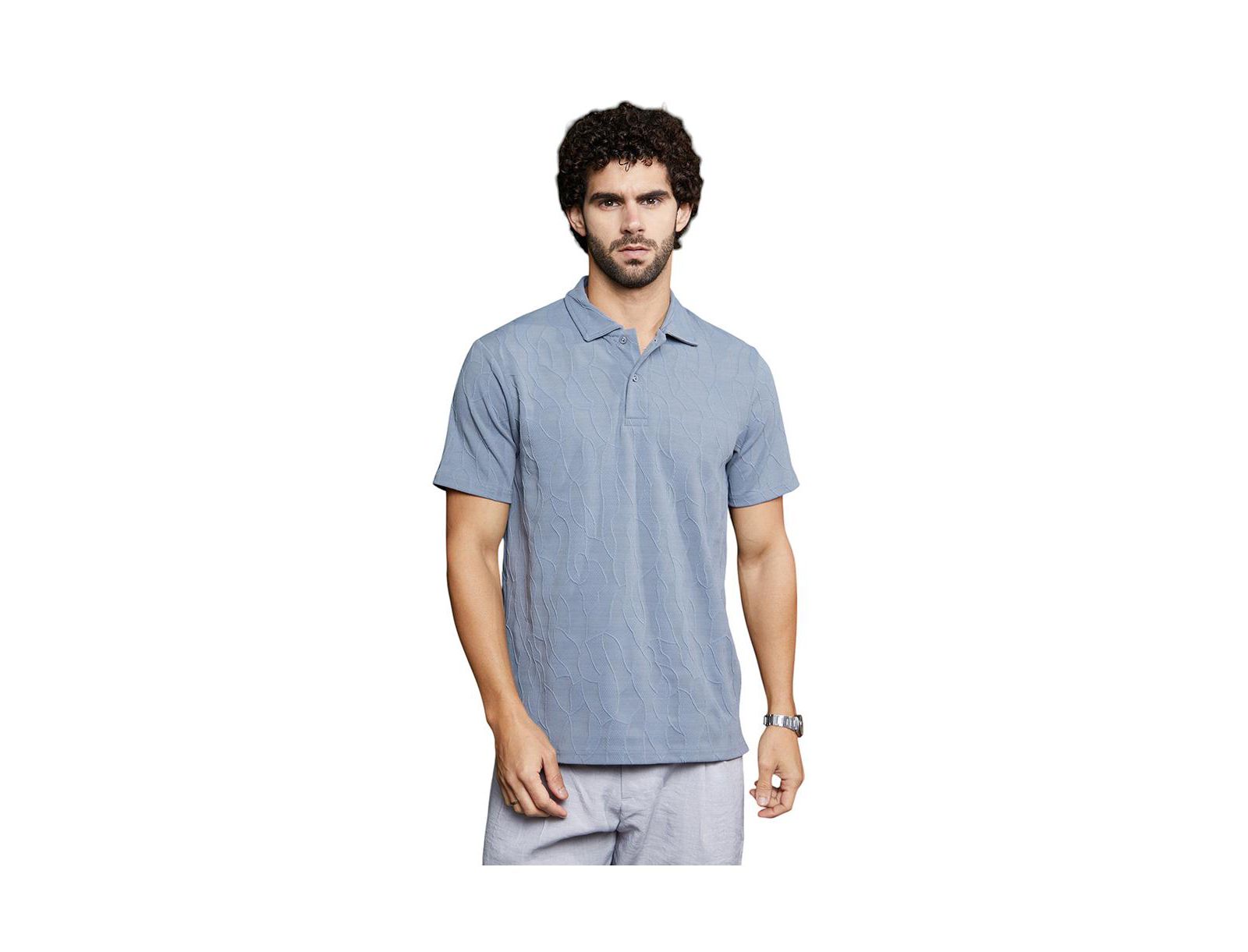 Campus Sutra Мужская поло T-shirt Powder Blue Veined-Tactile