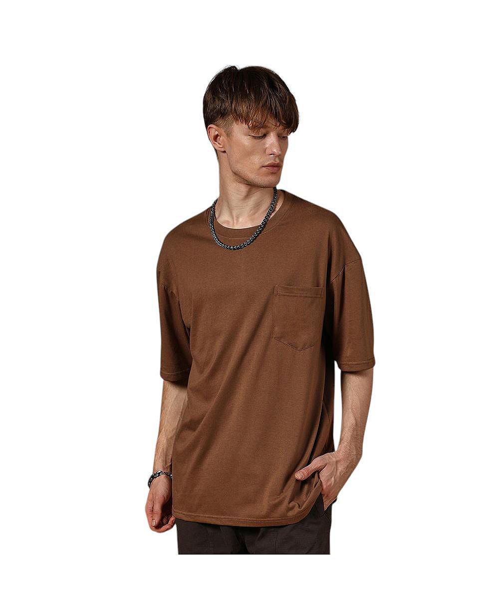 Campus Sutra Men's Chocolate Brown Solid Oversized T-Shirt