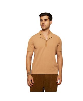 Campus Sutra Men's Peanut Brown Rope-Tactile Cuban Polo T-Shirt