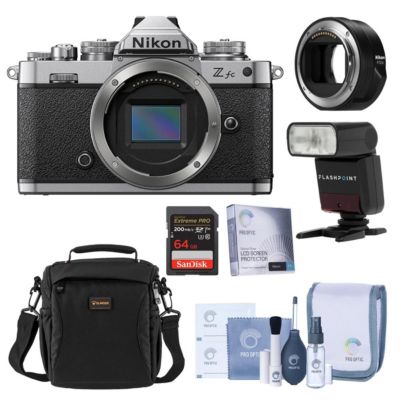 Nikon Z fc DX-Format Camera, Silver with FTZ II Adapter, with Accessory Kit