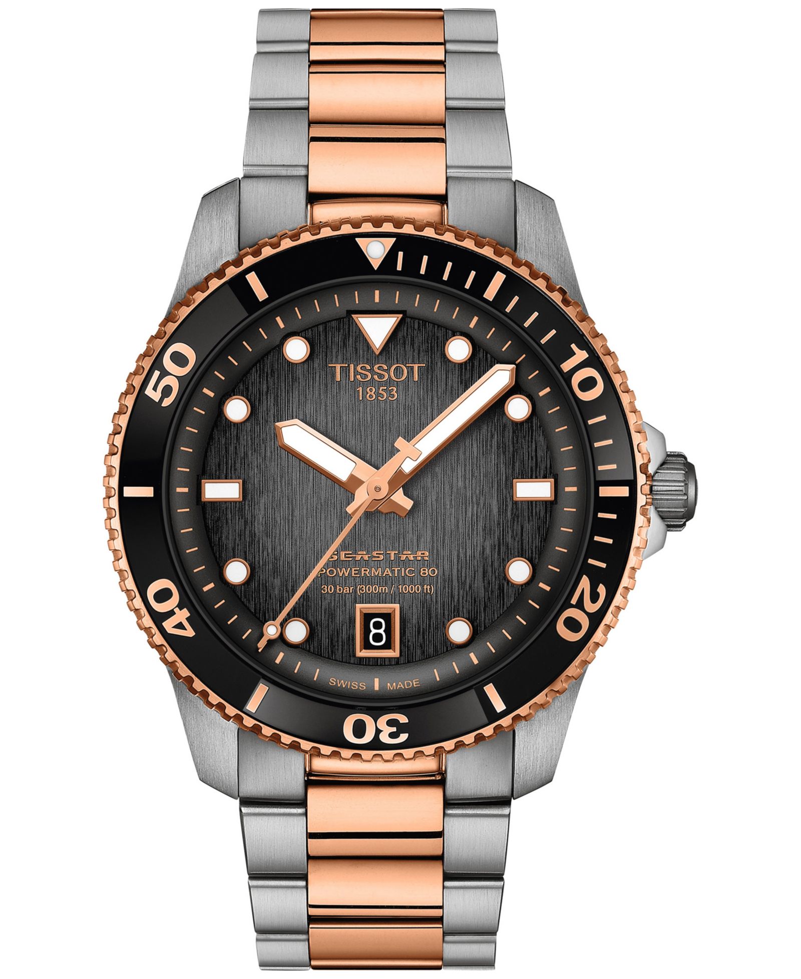 Мужские часы Tissot Seastar 1000 Powermatic 80 на стальном браслете 40mm