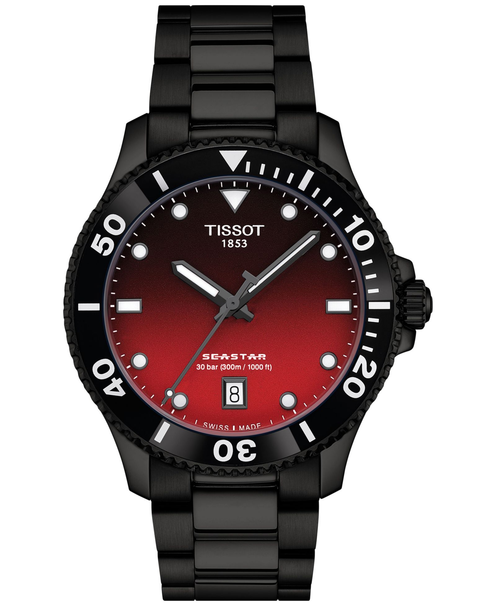 Мужские швейцарские часы Tissot Seastar 1000 Black PVD на стальном браслете 40mm