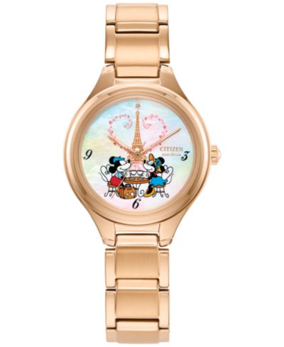 Citizen Eco-Drive Women's Disney Mickey & Minnie Take Paris Rose Gold-Tone Stainless Steel Bracelet Watch 29mm