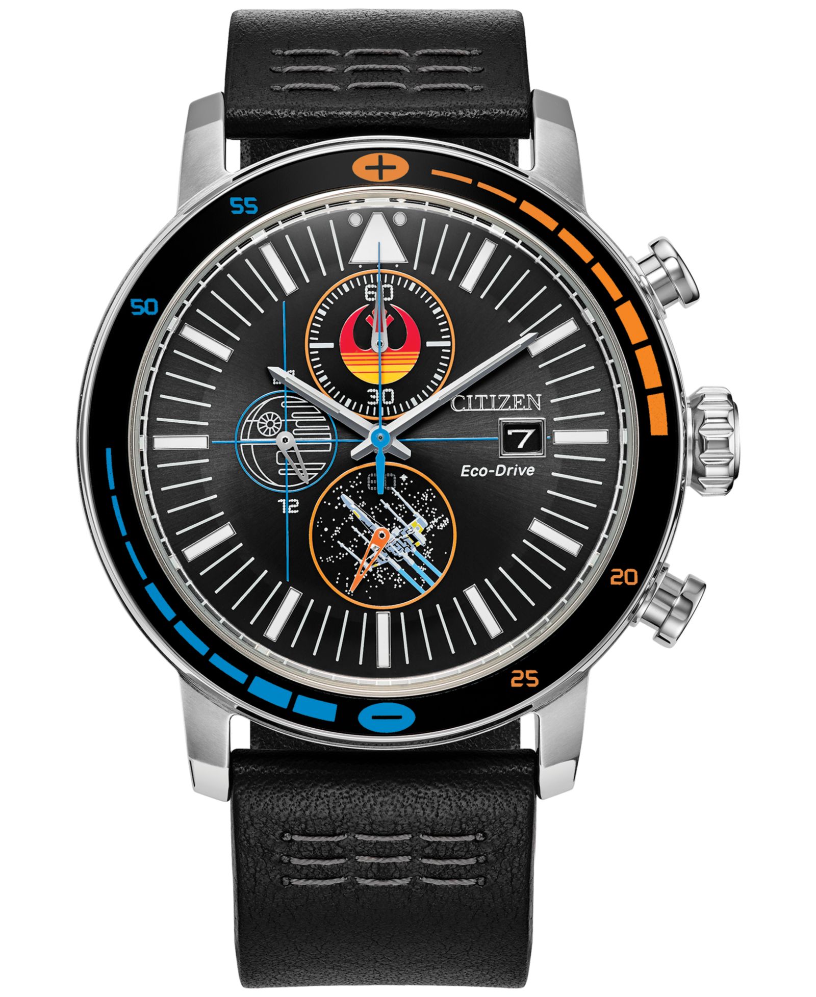 Citizen Eco-Drive Men's Chronograph Star Wars Rebel Starfighter Black Leather Strap Watch 44mm Box Set