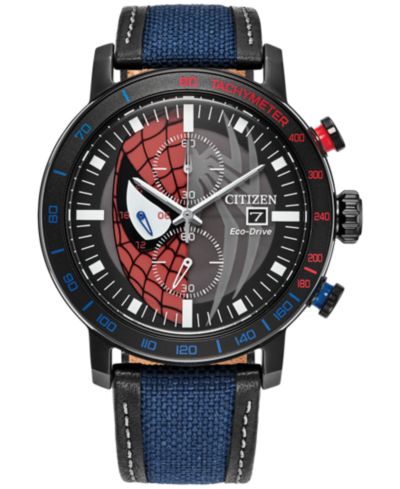 Часы Citizen Eco-Drive Men's Chronograph Marvel Spider-Man Blue Nylon Leather Strap 44mm