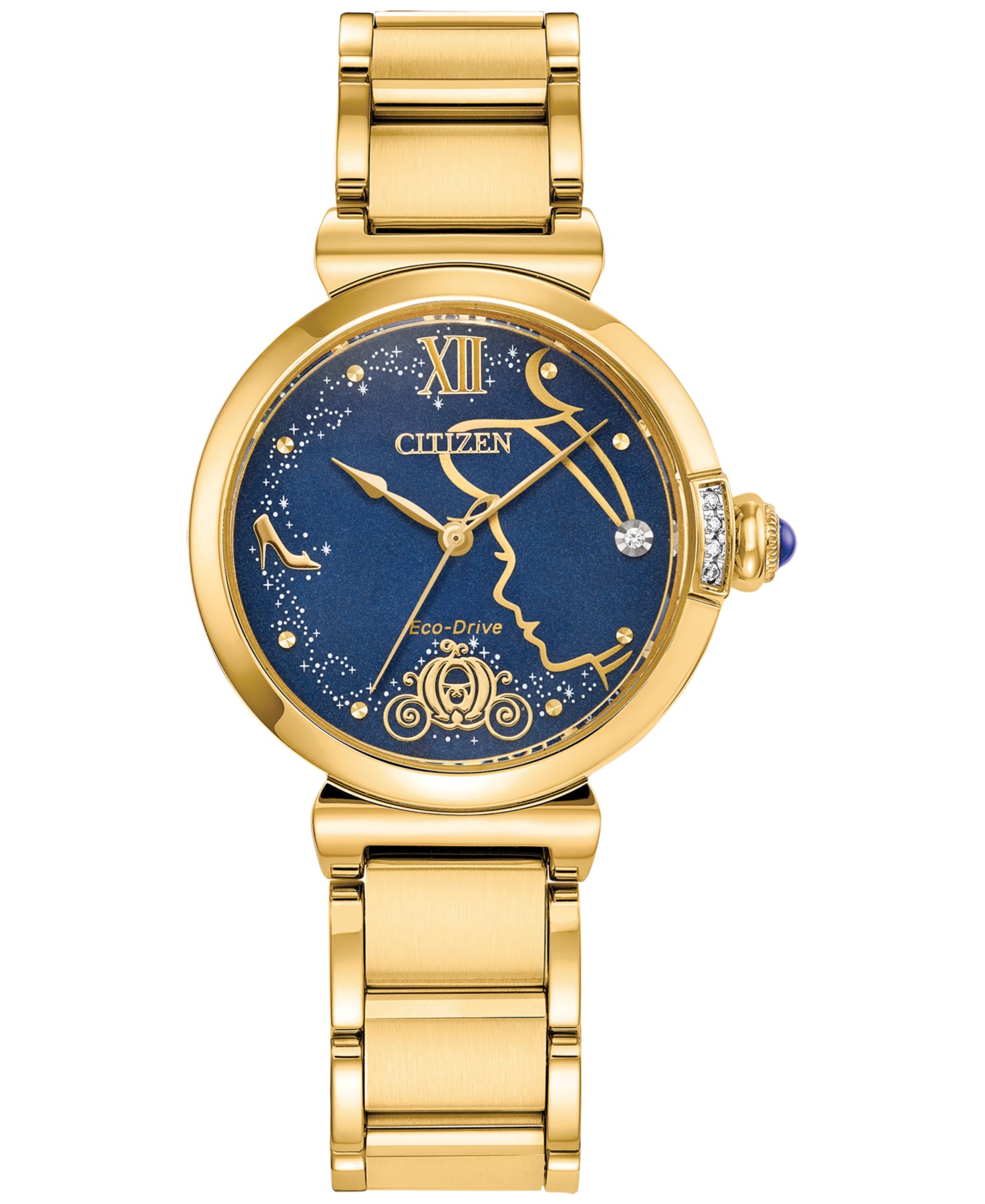 Citizen Eco-Drive Женские часы Princess Cinderella с бриллиантами, золотистая сталь, 30mm Limited Edition