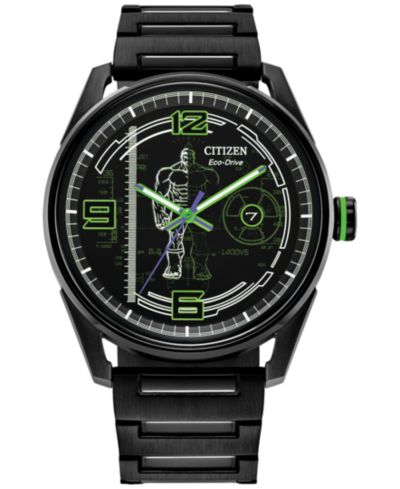 Citizen Eco-Drive Мужские часы Marvel Hulk Green Goliath Black-Tone Stainless Steel Bracelet Watch 42mm