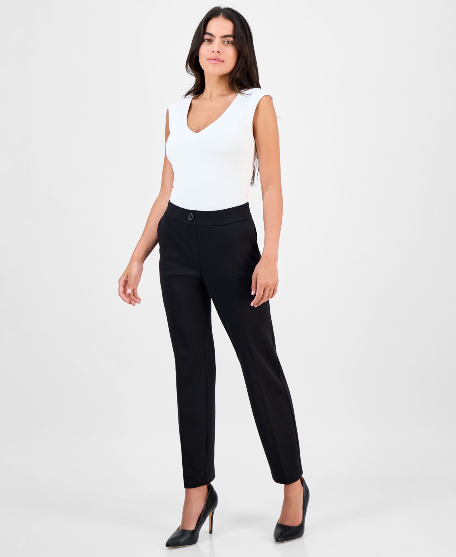 Женские брюки Anne Klein Essentials Petite Mid-Rise Straight-Leg