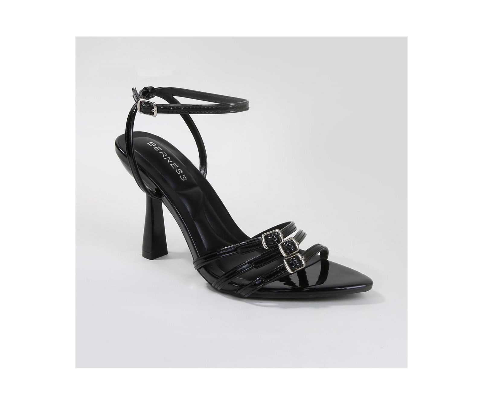 Chic Triple Buckle Patent Heeled Sandals