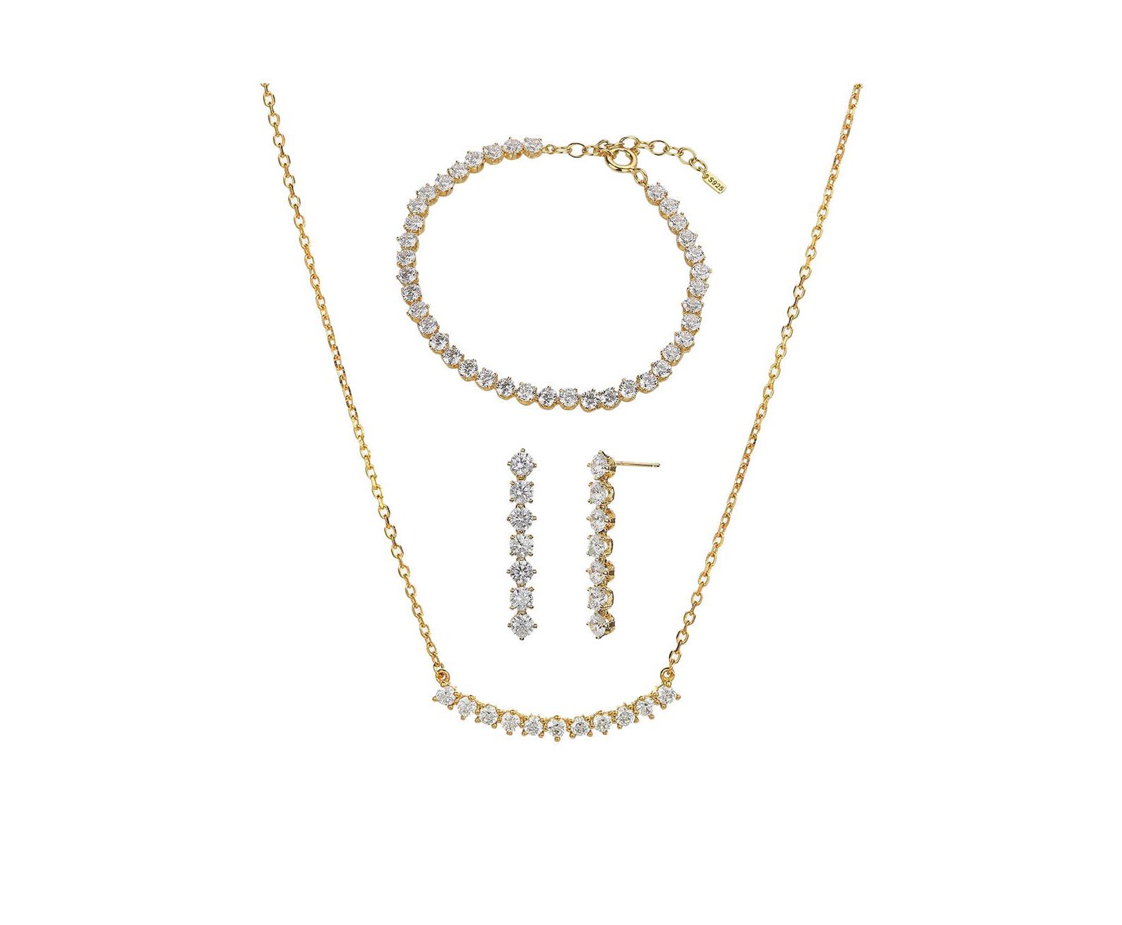 Sterling Plated Josephine Tennis Necklace Bracelet & Earring Set набор ожерелье браслет и серьги